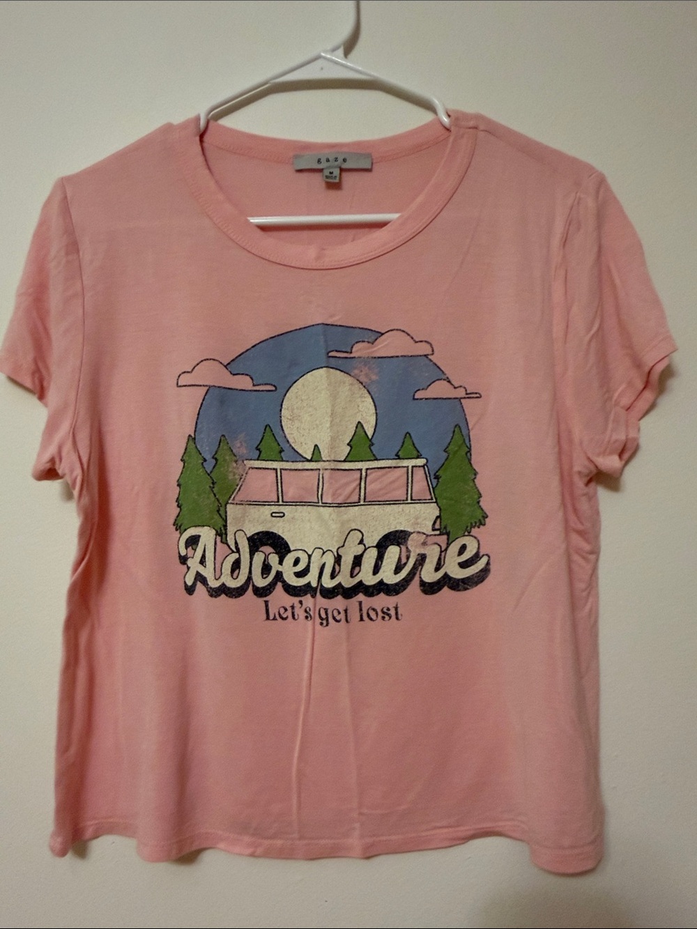 GAZE Pink Graphic Tee Short Sleeve “Adventure Lets Get Lost”